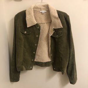 Olive Green Corduroy Sherpa Jacket